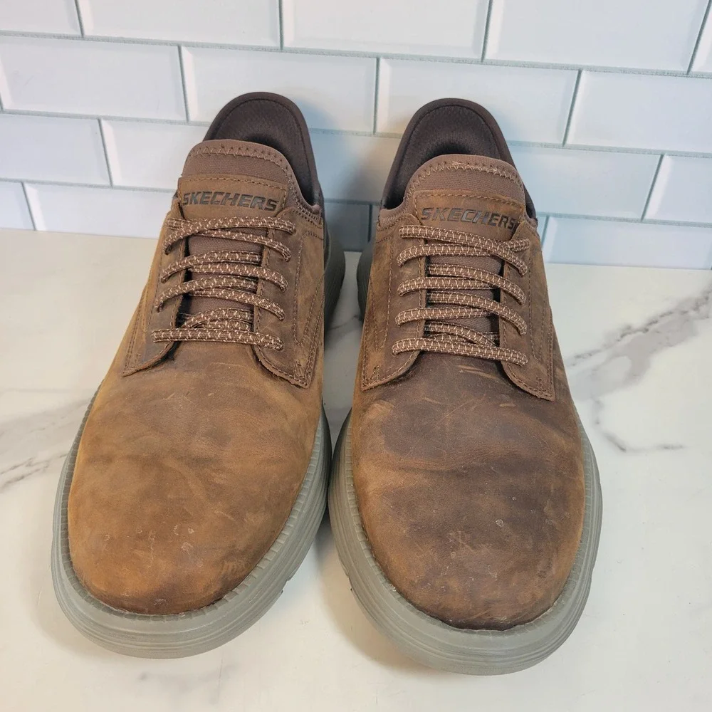 Skechers Slip-ins Garza Gervin Mens 10 Brown Leather Sneakers 205046